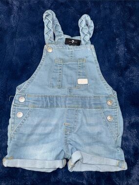 12m 7 for all mankind Light Blue Denim Kids Short Overalls braided straps girls